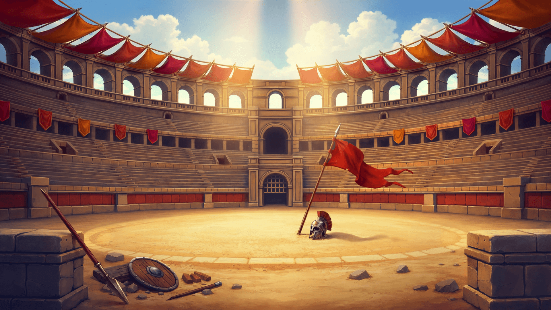 A sunlit Roman amphitheatre, the home of the Sunlit Arena pokie